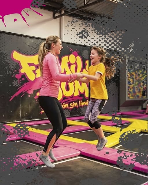 Dos personas saltando en las camas elásticas de Family Jump